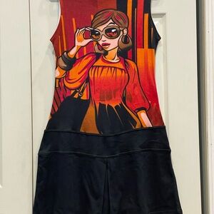 Stylish Graphic Print Dress - Red and Black